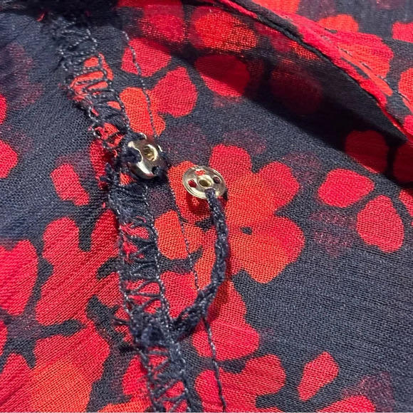 TOMMY HILFIGER Sz L Sheer Shell Puffy Sleeves Elastic Waist Midi Dress Shell - Picture 9 of 10